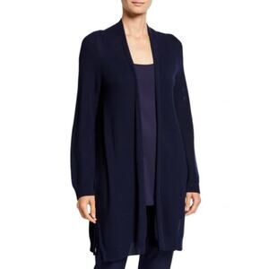 EILEEN FISHER  Open Cardigan Midnight Blue Simple Textured Stitch Size XS